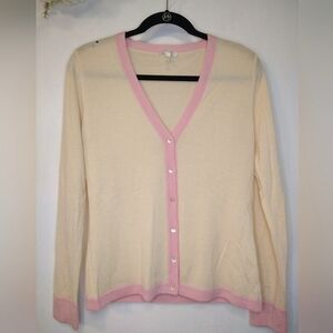 Escada Beige & Pink Trim Cashmere Cardigan Sweater